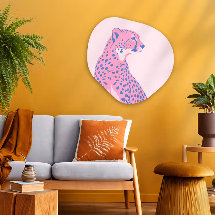 Dieren - Profiel - Abstract - Roze - Blauw Wandcirkel Organisch Aluminium middel -sfeer4
