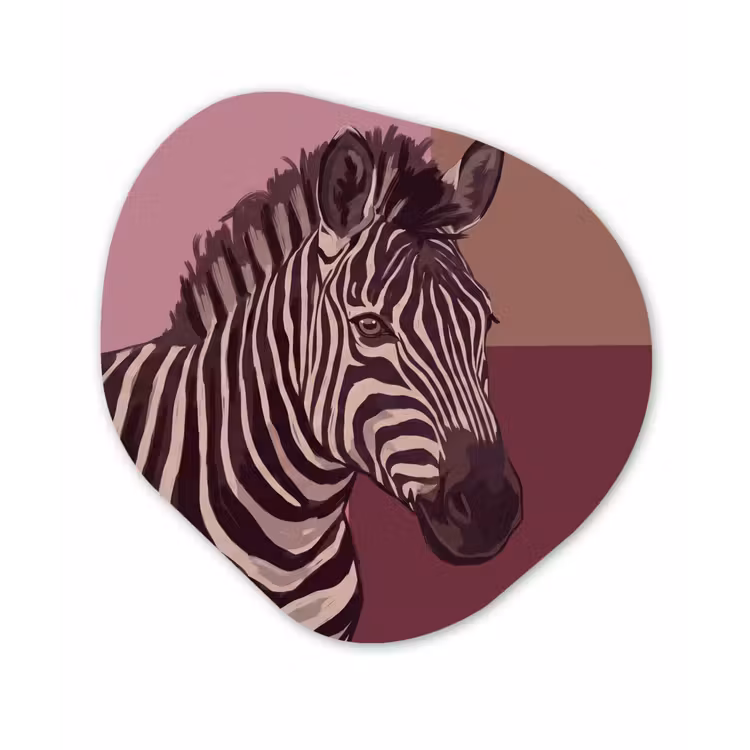 Dieren - Zebrahoofd - Wildlife - Modern - Bruin Wandcirkel Organisch Aluminium middel -3d