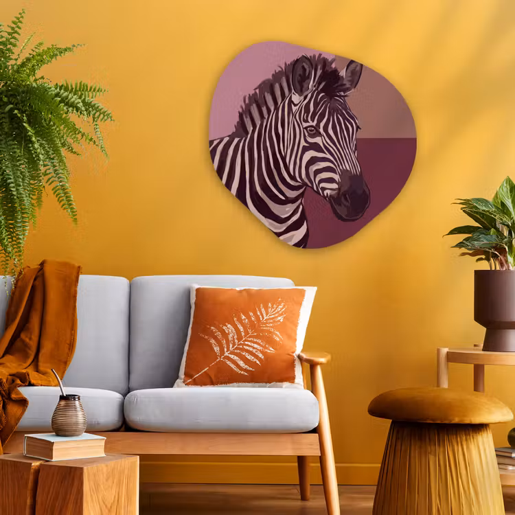 Dieren - Zebrahoofd - Wildlife - Modern - Bruin Wandcirkel Organisch Aluminium middel -sfeer4