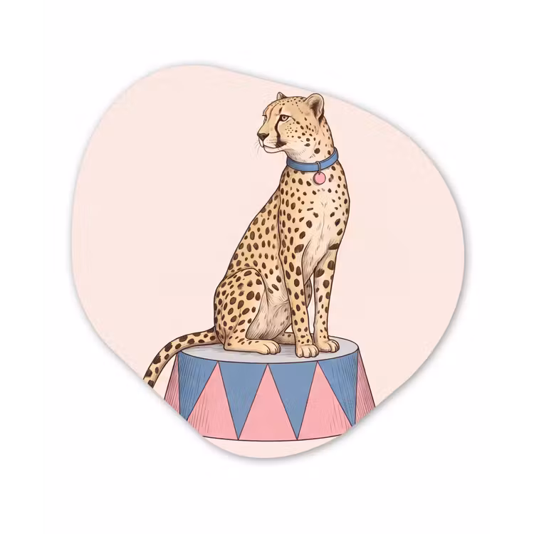 Dieren - Circus - Illustratie - Vintage - Roze Wandcirkel Organisch Aluminium middel -3d