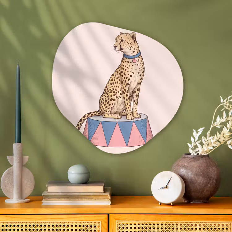 Dieren - Circus - Illustratie - Vintage - Roze Wandcirkel Organisch Aluminium middel -sfeer2