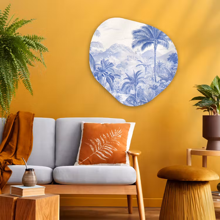 Tropisch - Jungle - Blauw Wandcirkel Organisch Aluminium middel -sfeer4