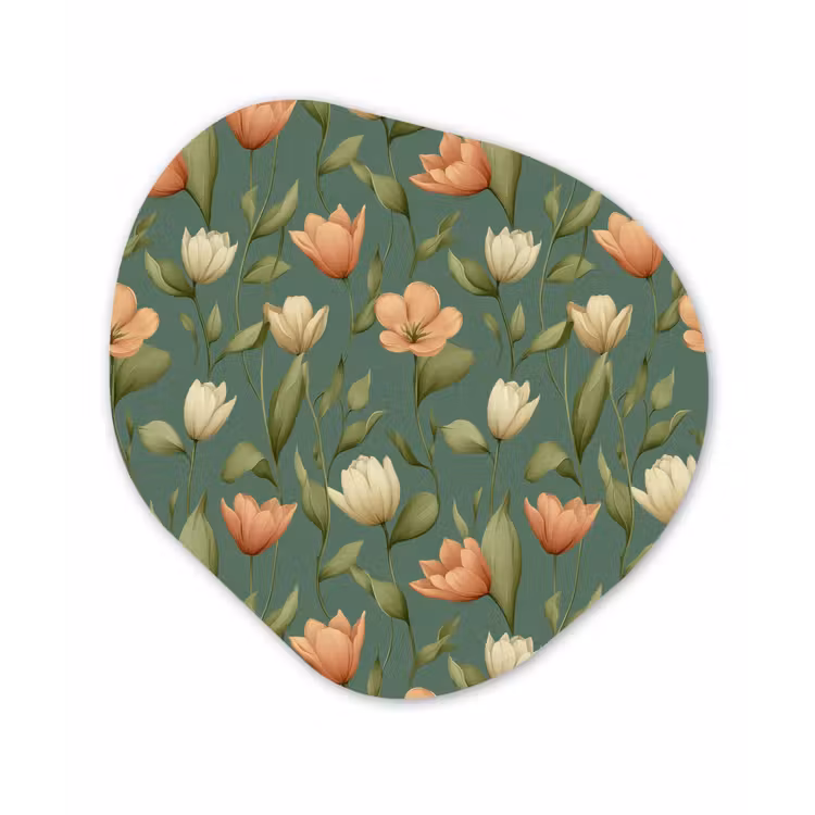 Tulpen - Botanisch - Groen Wandcirkel Organisch Aluminium middel 851 -3d