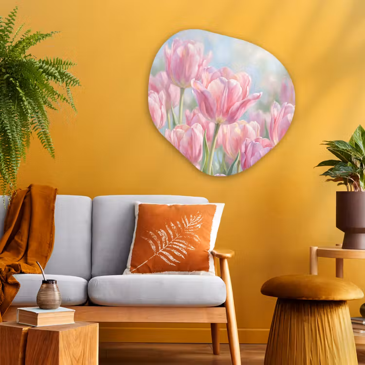 Tulpen - Veld - Lente - Roze Wandcirkel Organisch Aluminium middel -sfeer4
