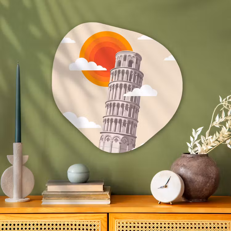 Toren - Pisa - Architectuur - Minimalistisch - Beige Wandcirkel Organisch Aluminium middel -sfeer2