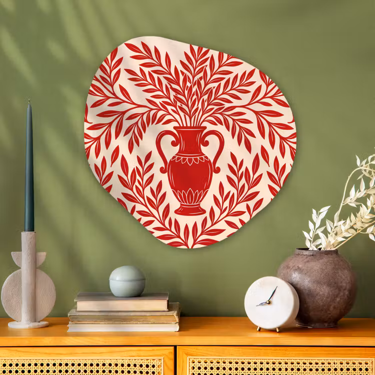 Vaas - Planten - Decoratie - Abstract - Rood Wandcirkel Organisch Aluminium middel -sfeer2