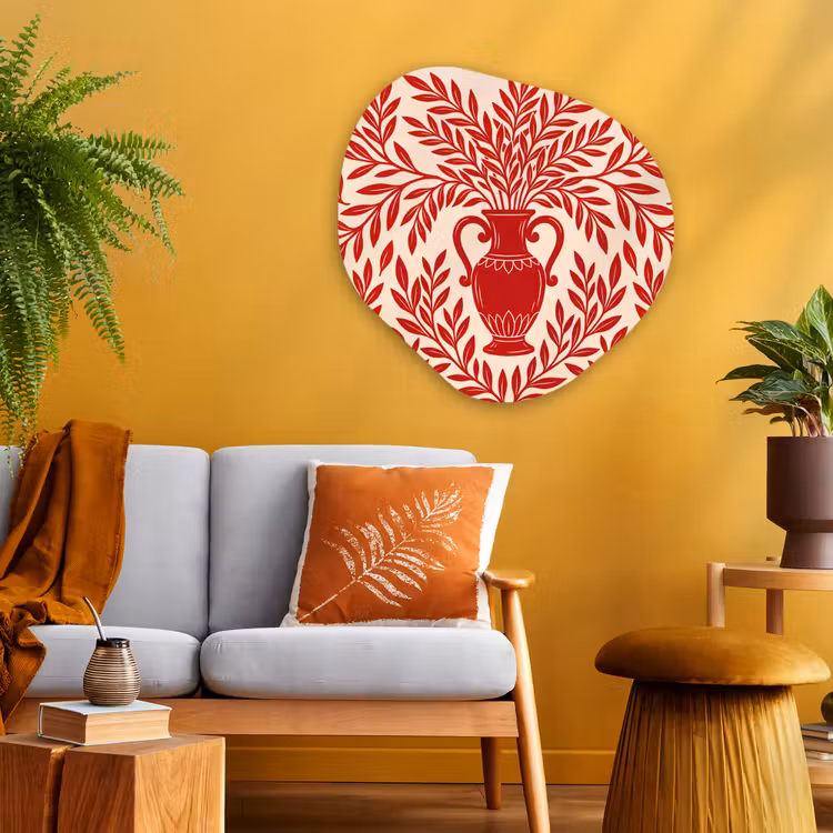 Vaas - Planten - Decoratie - Abstract - Rood Wandcirkel Organisch Aluminium middel -sfeer4