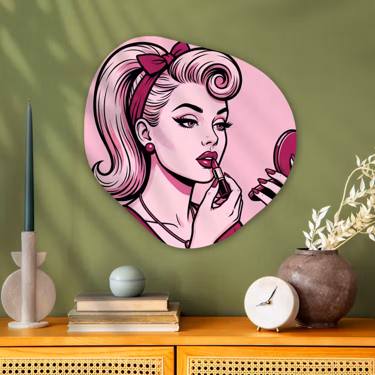 Vintage - Vrouw - Roze Wandcirkel Organisch Aluminium middel -sfeer2
