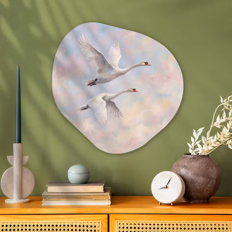 Vogel - Vliegend - Lucht - Modern - Pastel Wandcirkel Organisch Aluminium middel -sfeer2