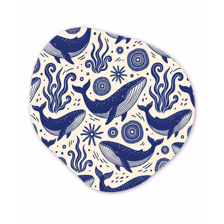 Walvis - Onderwater - Dieren - Abstract - Blauw Wandcirkel Organisch Aluminium middel -3d
