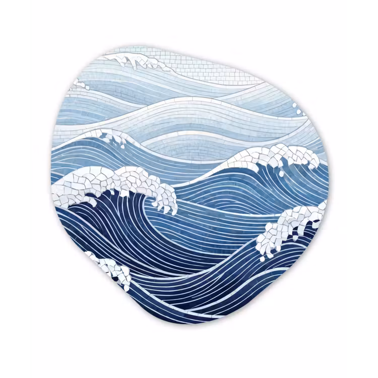 Water - Mozaïek - Landschap - Modern - Blauw Wandcirkel Organisch Aluminium middel -3d