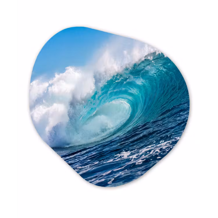 Golf - Oceaan - Water - Dynamisch - Blauw Wandcirkel Organisch Aluminium middel -3d