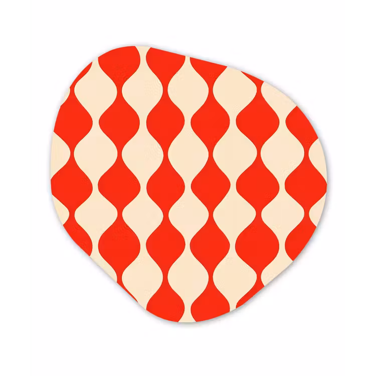 Golvend patroon - Retro - Rood - Beige Wandcirkel Organisch Aluminium middel 851 -3d