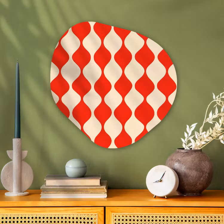 Golvend patroon - Retro - Rood - Beige Wandcirkel Organisch Aluminium middel 851 -sfeer2