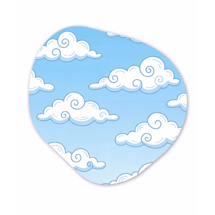 Wolk - Lucht - Cartoon - Blauw - Wit Wandcirkel Organisch Aluminium middel -3d