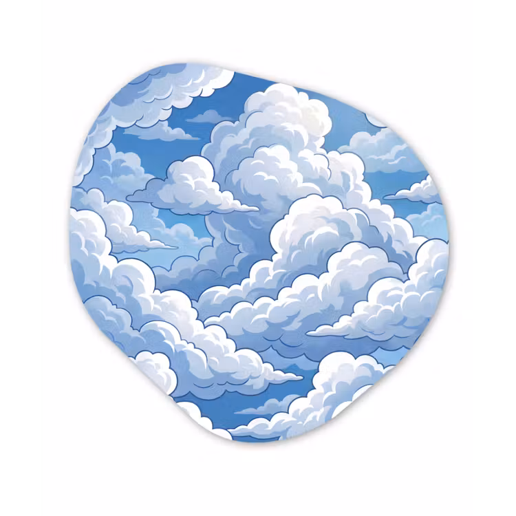 Wolken - Hemel - Abstract - Wit Wandcirkel Organisch Aluminium middel -3d