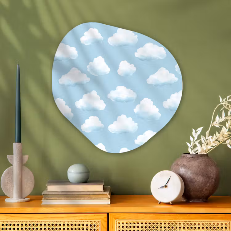 Wolken - Illustratie - Blauw Wandcirkel Organisch Aluminium middel 851 -sfeer2