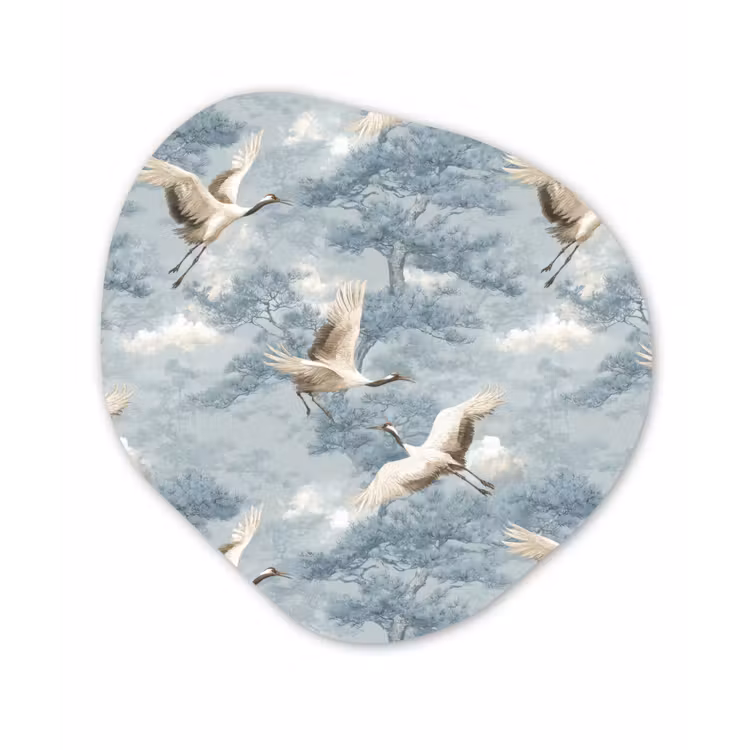 Wolken - Kraanvogels - Blauw Wandcirkel Organisch Aluminium middel 851 -3d