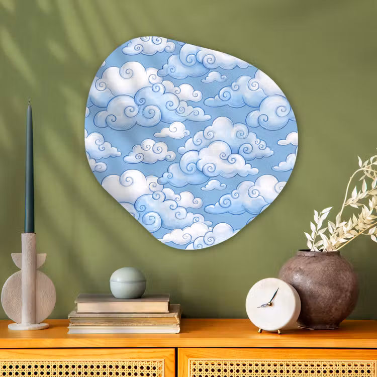 Wolken - Patroon - Hemel - Illustratie - Wit Wandcirkel Organisch Aluminium middel -sfeer2