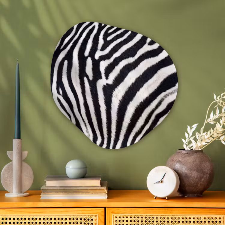Zebra - Vacht - Klassiek - Zwart - Wit Wandcirkel Organisch Aluminium middel -sfeer2