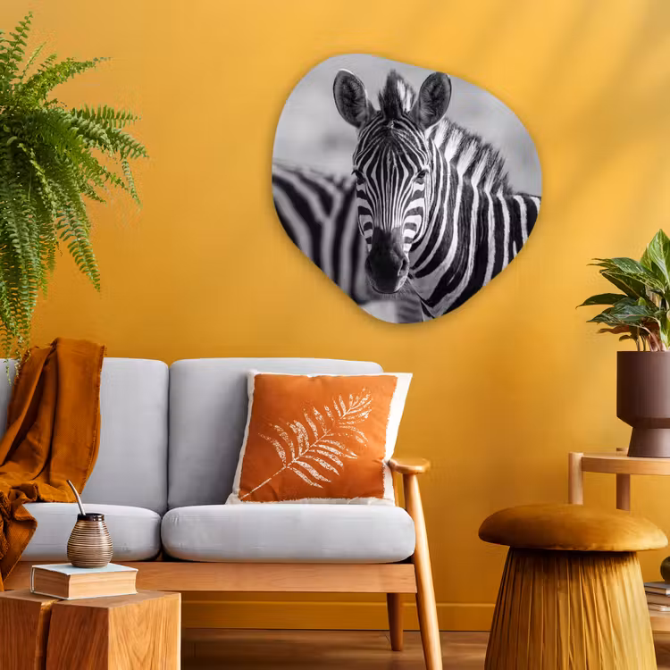 Zebra's - Zwart - Wit Wandcirkel Organisch Aluminium middel -sfeer4