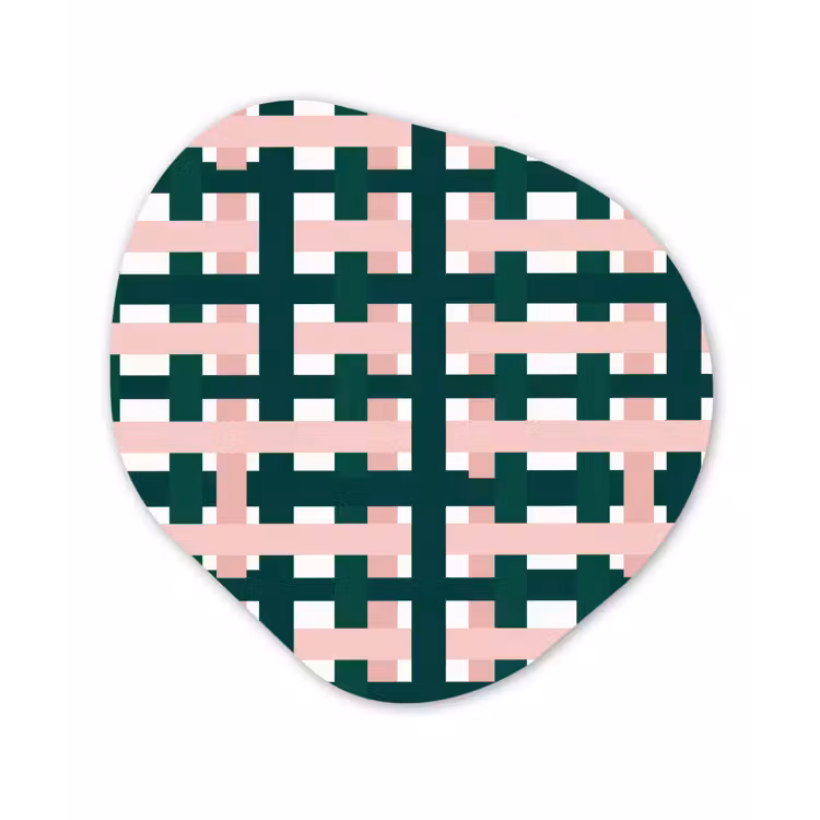Vlechtpatroon - Groen - Roze - Grafisch Wandcirkel Organisch Aluminium middel 851 -3d