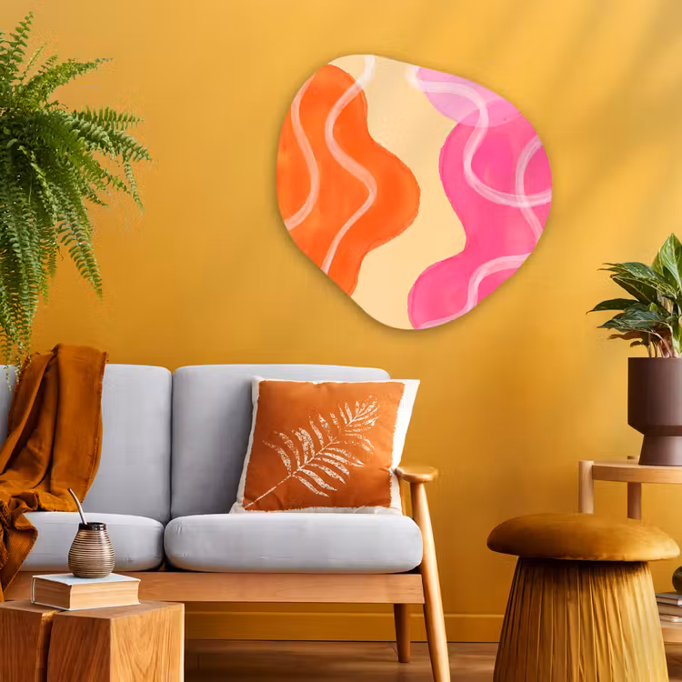Abstract - Aquarel - Organisch - Oranje - Roze Wandcirkel Organisch Aluminium middel -sfeer4