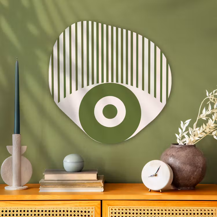 Abstract - Oog - Strepen - Modern - Groen Wandcirkel Organisch Aluminium middel -sfeer2