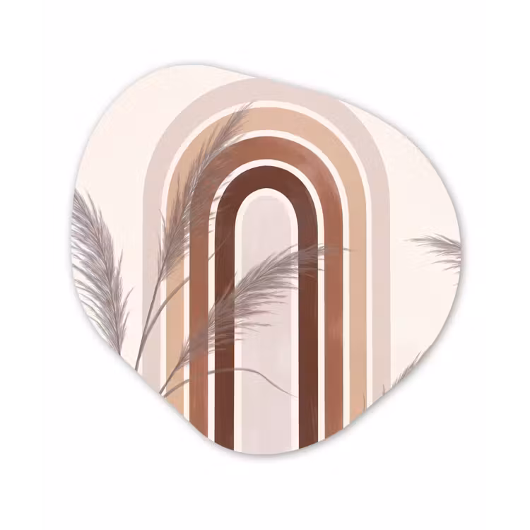 Abstract - Bogen - Plant - Boho - Beige Wandcirkel Organisch Aluminium middel -3d