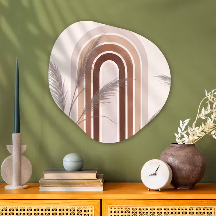 Abstract - Bogen - Plant - Boho - Beige Wandcirkel Organisch Aluminium middel -sfeer2