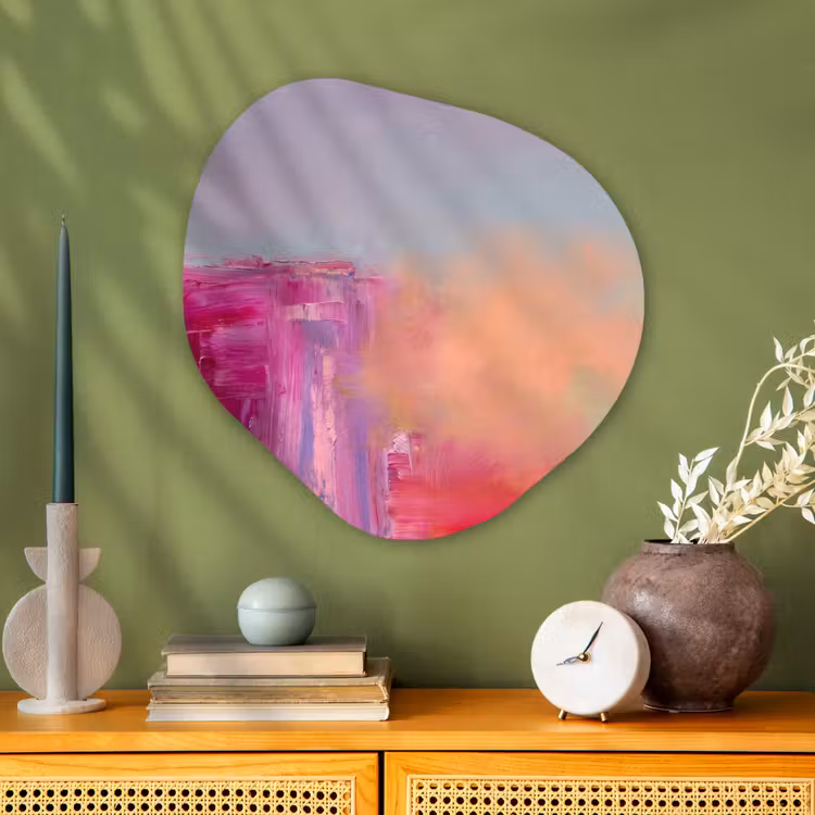 Abstract - Kleuren - Modern - Roze Wandcirkel Organisch Aluminium middel -sfeer2