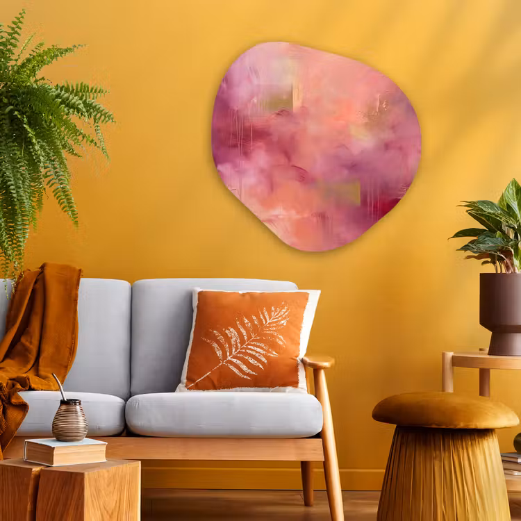 Abstract - Kleuren - Modern - Roze - Paars Wandcirkel Organisch Aluminium middel -sfeer4