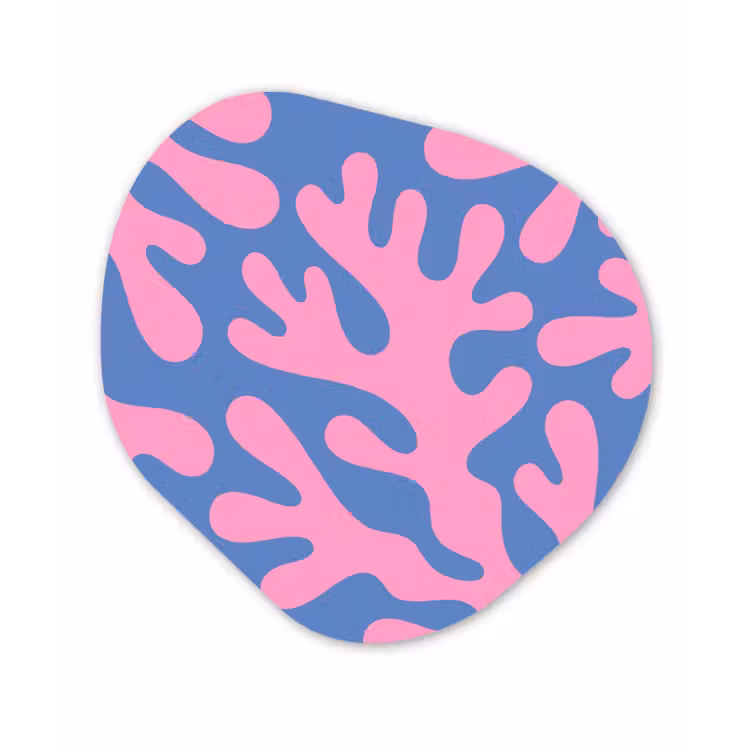 Abstract - Vormen - Roze - Blauw Wandcirkel Organisch Aluminium middel -3d
