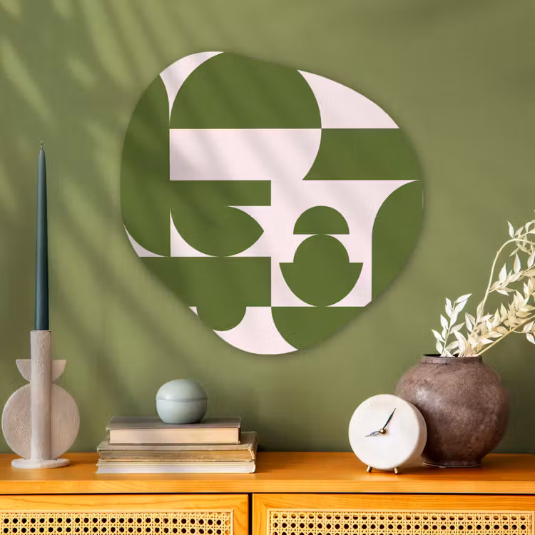 Abstract - Geometrie - Modern - Groen - Wit Wandcirkel Organisch Aluminium middel -sfeer2