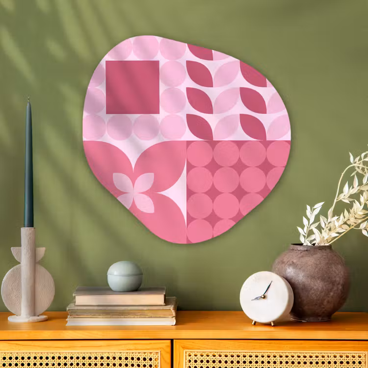 Abstract - Geometrisch - Patroon - Modern - Roze Wandcirkel Organisch Aluminium middel -sfeer2