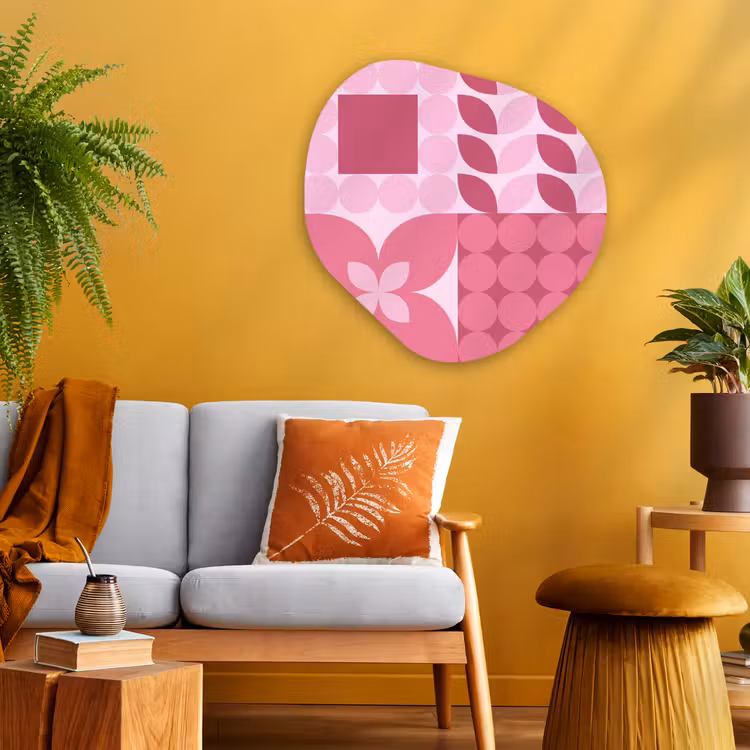 Abstract - Geometrisch - Patroon - Modern - Roze Wandcirkel Organisch Aluminium middel -sfeer4