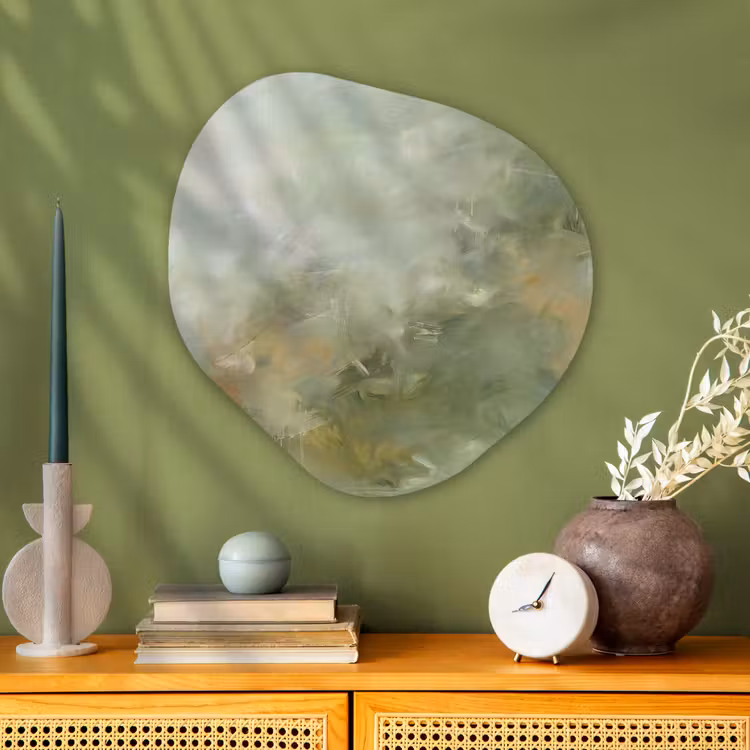 Abstract - Groen - Beige - Modern - Kunst Wandcirkel Organisch Aluminium middel -sfeer2