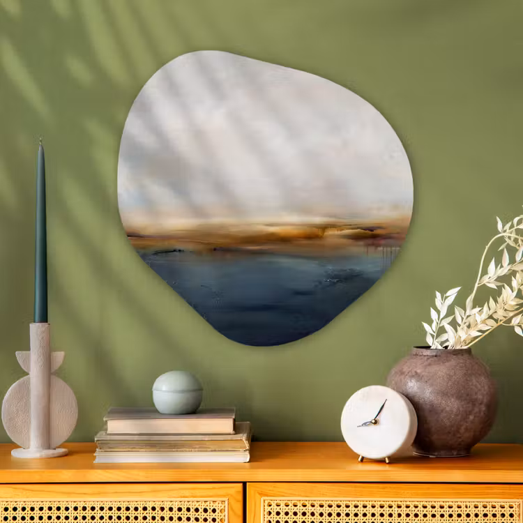 Abstract - Horizon - Water - Modern - Beige Wandcirkel Organisch Aluminium middel -sfeer2