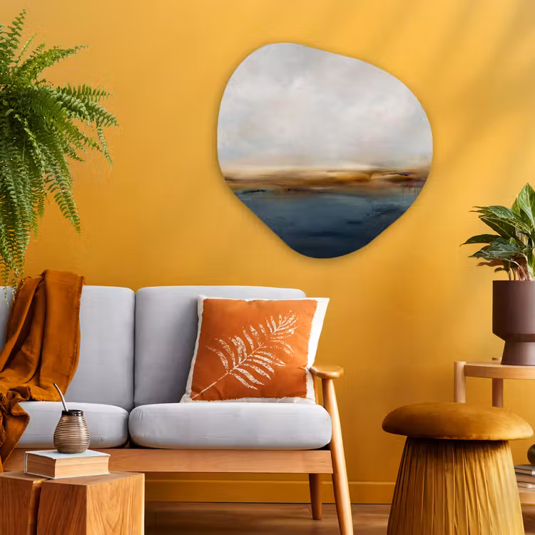 Abstract - Horizon - Water - Modern - Beige Wandcirkel Organisch Aluminium middel -sfeer4