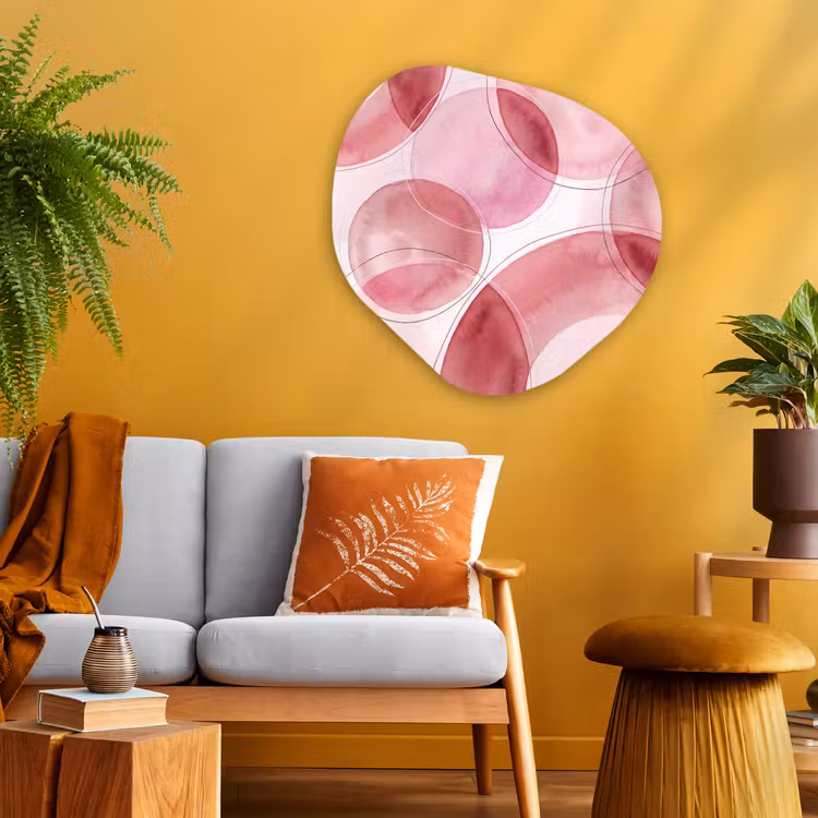 Abstract - Cirkels - Modern - Roze - Kunst Wandcirkel Organisch Aluminium middel -sfeer4
