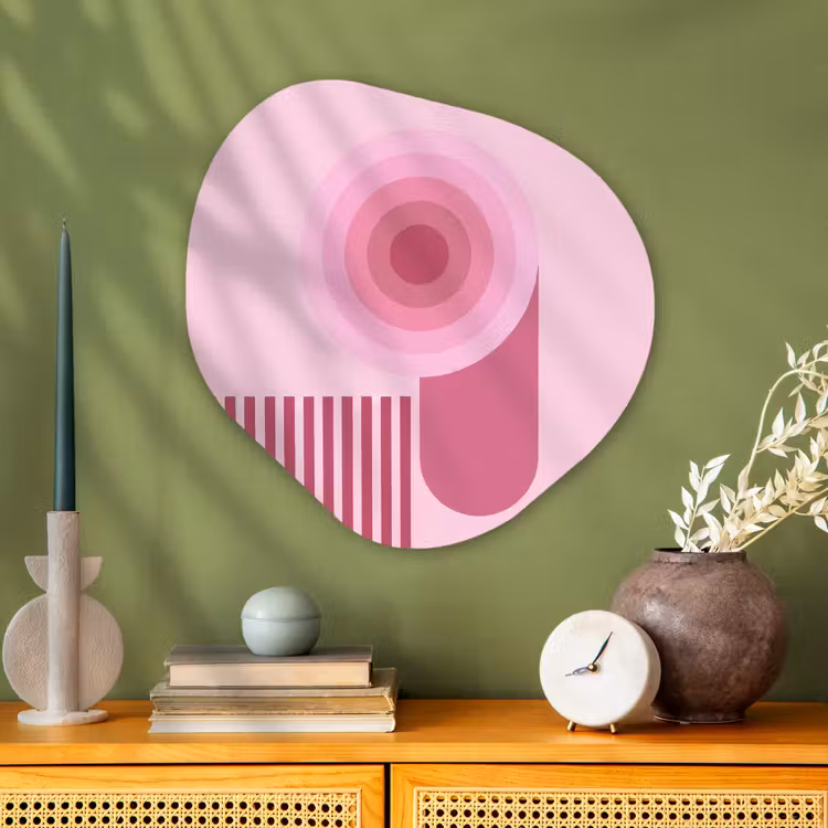 Abstract - Cirkels - Strepen - Modern - Roze Wandcirkel Organisch Aluminium middel -sfeer2