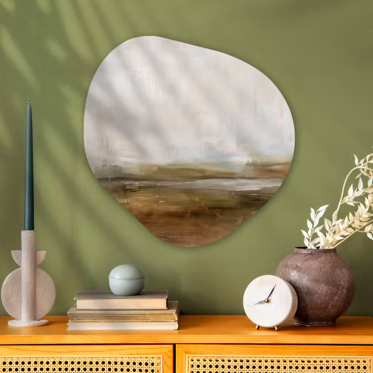 Abstract - Landschap - Natuur - Beige - Bruin Wandcirkel Organisch Aluminium middel -sfeer2