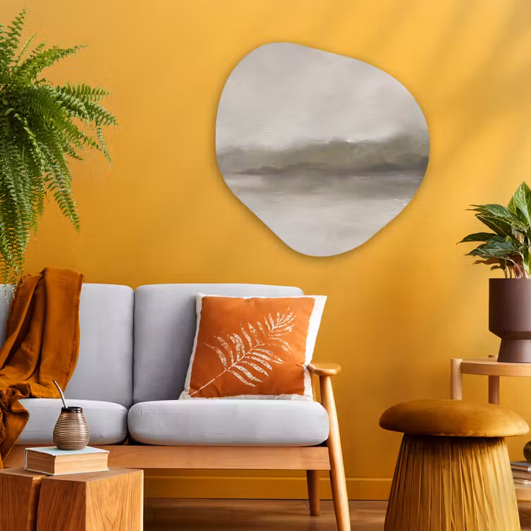 Abstract - Landschap - Nevel - Modern - Grijs Wandcirkel Organisch Aluminium middel -sfeer4