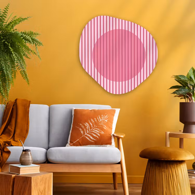 Abstract - Strepen - Ovaal - Roze - Modern Wandcirkel Organisch Aluminium middel -sfeer4