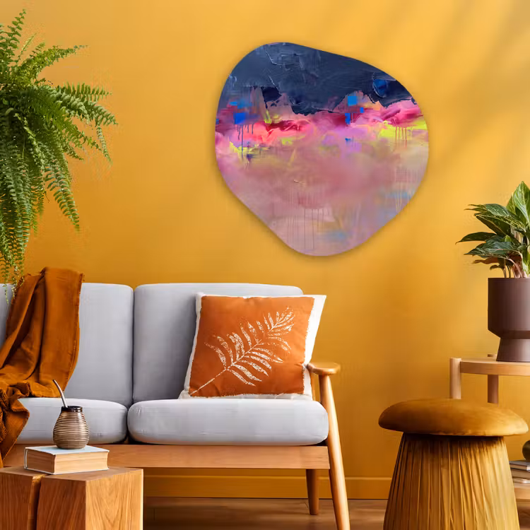 Abstract - Textuur - Kleuren - Modern - Roze Wandcirkel Organisch Aluminium middel -sfeer4