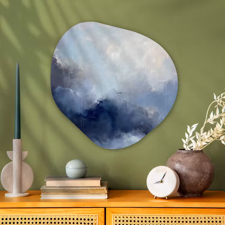 Abstract - Wolken - Modern - Blauw - Kunst Wandcirkel Organisch Aluminium middel -sfeer2