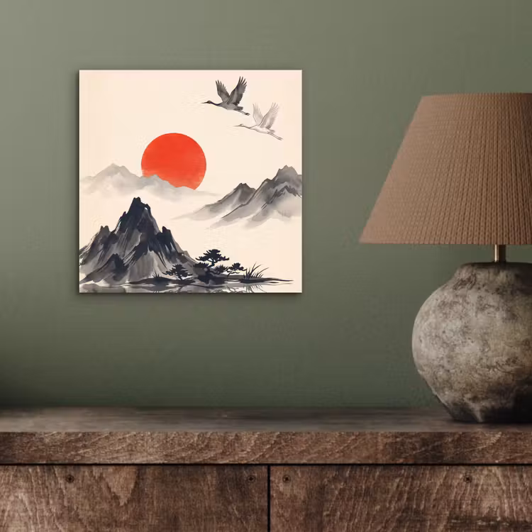 Oosters - Kraanvogels - Landschap aluminium wit klein -sfeer2