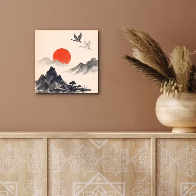 Oosters - Kraanvogels - Landschap aluminium wit klein -sfeer4