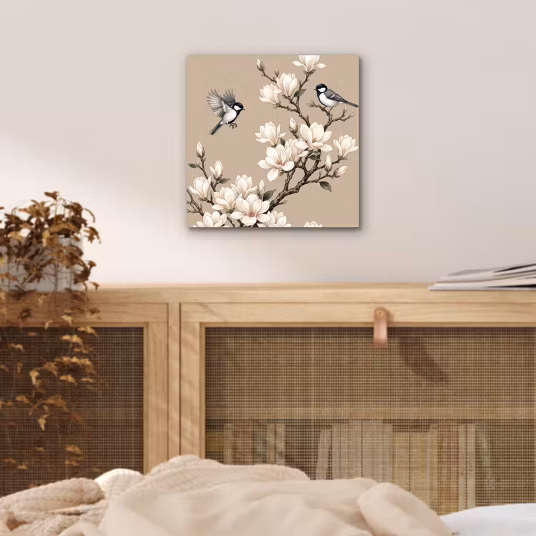 Oosters - Vogels - Beige aluminium wit klein -sfeer3