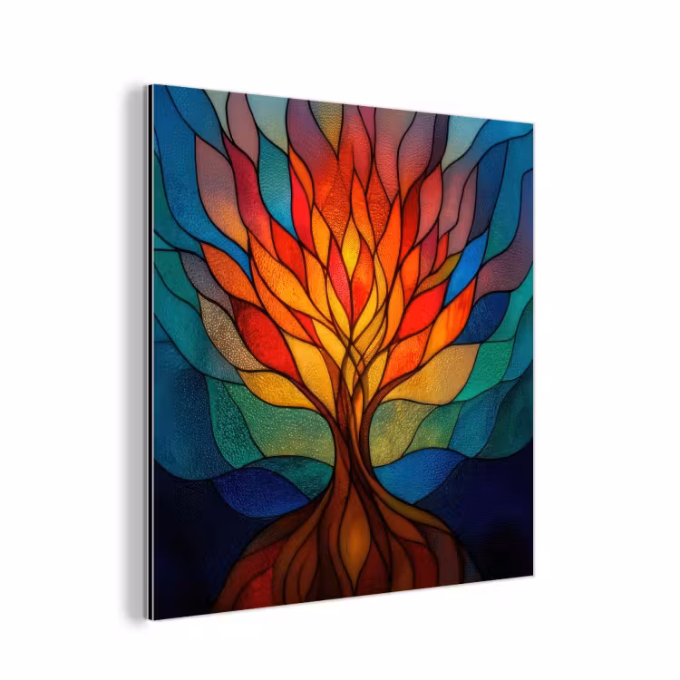 Sierglas - Boom - Rood - Vlakken aluminium wit klein -3d